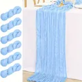 Set of 6 light blue cheesecloth table runners with natural wrinkled texture for weddings - 90x180cm / Sky Blue