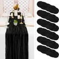 Set of 6 black cheesecloth table runners with elegant pleated texture for wedding decor - 90x180cm / Black
