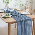 Blue grey cheesecloth table runner with natural pleated texture for bohemian wedding decor - 90x180cm / Blue Grey