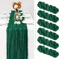 Set of 6 dark green cheesecloth table runners with elegant natural wrinkled texture - 90x180cm / Dark Green