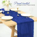 Dark blue cheesecloth table runner with elegant wrinkled texture for wedding decor - 90x180cm / Royal Blue