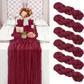Set of 6 burgundy cheesecloth table runners with elegant natural wrinkled gauze texture - 90x180cm / Bright Wine Red