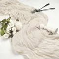 Bohemian beige cheesecloth table runner with soft pleated texture for wedding decor - 90x180cm / Medium Beige