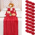 Set of 10 red cheesecloth table runners with natural wrinkled texture for wedding decor - 90x180cm / Red