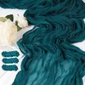 Dark teal boho cheesecloth table runner with matching ties for wedding decor - 90x180cm / Peacock Blue