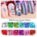 Paillettes à ongles RX03 en forme de cœur, 12 couleurs en boîte, petites tailles - Paillettes En Forme De Cœur À 12 Emplacements - Rx03