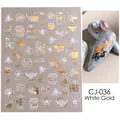 White gold nail stickers with bee and honey motifs, model CJ-036 for elegant nail art - CJ-036 Bee Honeycomb Pattern