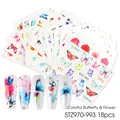 Set of 18 colorful butterfly and floral nail art water sliders for professional manicure - Colorful Butterfly And Flower Style (STZ970-993)