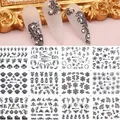 Nagelaufkleber-Set mit schwarzen Vintage-Ranken und eleganten Blumen-Liniendesigns - Schwarz
