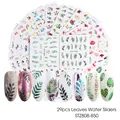 Green leaf flower nail art stickers set with 29 sheets of water sliders and floral designs - Green Plant And Rainbow Series Style (STZ808-844)