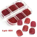 Set di glitter per unghie in scatola a 6 griglie con polvere rossa RD01 - Stile RD01 / Scatola a 6 scomparti