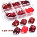 Set di glitter e paillettes rosse festive per nail art in 6 scomparti RD04 - Stile RD04 / Scatola a 6 scomparti