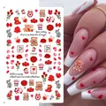 Romantische Nagelaufkleber mit roten Rosen, rosa Herzen und süßen Bärenmotiven F830 - F830 (nackter Film)