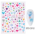 Adesivo per unghie STZ-C012 con cuori ad acquerello e disegni di orsetti cartoon - Stile Orso d'Amore Acquerello (STZ-C012)