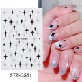 3D nail stickers featuring black, white, and silver glitter stars, model STZ-CS061 - Black White Silver Glitter Cross Star (STZ-CS61)