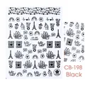 Adesivi per unghie neri CB-198 con gatti, Torre Eiffel e motivi a forma di cuore - Stile Unicorno della Torre Nero (CB-198)