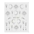 Adesivi per unghie ad acqua STZ-631 con motivi neri di sole e luna stile line art - Stile Illustrazione Sole Luna (STZ-631)
