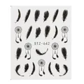 Adesivi per unghie ad acqua con piume nere e acchiappasogni, modello stile STZ-642 - Stile Acchiappasogni Piuma (STZ-642)