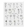 Adesivi per unghie con fiori neri e motivi botanici minimalisti disegnati a mano - Stile Schizzo Floreale Fatto a Mano (STZ-650)