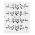 Adesivi per unghie geometrici minimalisti con motivi neri di fenicottero e coniglio - Stile Testa Animale Minimalista (STZ-653)