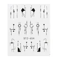 Adesivi per unghie neri con motivi floreali e geometrici STZ-654 su carta bianca - Stile Grafico Geometrico Astratto (STZ-654)