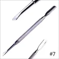 Detail of dual-ended stainless steel cuticle pusher #7 with non-slip knurled handle grip - Steel Pusher Style 7