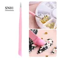 Pink dual-head nail tweezers with silicone pressing tool for precise art application - Pointed Dual Head Style (SN01) / Pink