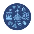 Detailansicht der runden Stempelplatte aus Edelstahl mit weihnachtlichen Schneeflocken - Weihnachtsmann Thema Stil (STZ-M01)