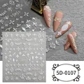 Detaillierter 5D-0107 weißer Relief-Nagelaufkleber mit Barock-Blumen und Spitzenmuster - 5D107