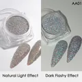 Reflective nail glitter powder AA01 showing natural light and dark flashy effects - Diamond Reflective Powder Aa-01