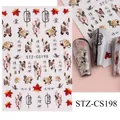 Adesivi per unghie 3D acquerello con farfalle e fiori in stile calligrafia cinese - Stile Floreale Acero Vintage (STZ-CS198)