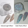 Nail glitter powder AA03 in jar with silver holographic flash effect on nails - AA-03