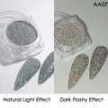Holographic silver nail glitter powder AA07 with intense flashy effect on nails - Diamond Reflective Powder Aa-07