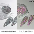Sparkling silver gray nail glitter powder AA09 with reflective flashy effect in a square bottle - AA-09