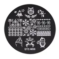 STZ-M06 round nail stamping plate with Christmas patterns like reindeer and snowflakes - Owl Penguin Winter Style (STZ-M06)