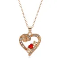 Golden heart necklace with rose and MOM crystals on white background for women - Gold