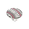 Vintage ασημένιο δαχτυλίδι με κόκκινες και λευκές ρίγες σμάλτου και marquise κρύσταλλα - Κόκκινο Αντίκα Ασήμι