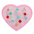 12 bunte Kristallringe für Mädchen mit Herz- und Sternmotiven in einer rosa Box - Verstellbarer Offener Ring (WR951) / Buntes Silber