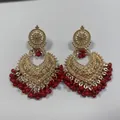 Bohemian gold hollow heart earrings with red beaded tassels in vintage ethnic style - Red And Gold