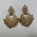Bohemian hollow heart earrings in gold with hanging khaki beaded tassels - Coffee With KC Gold