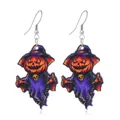 Orecchini di Halloween a forma di zucca fantasma con vesti viola e cappelli neri - Stile Spaventapasseri Zucca Cappello da Strega / Viola e Arancione