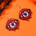 Creepy Halloween red lips and bloodshot eyeball earrings for spooky holiday parties - Red Lips Eyeball Style (WEH3736RD-S)