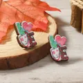 Pendientes de corazón en madera con letras LOVE de colores y estampados animales - Estilo de Letra LOVE Artística (WEH4097)