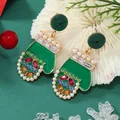 Orecchini a guanto di Natale con smalto verde, strass colorati e finte perle - Verde