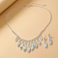 Elegant silver bridal jewelry set with sparkling AB crystals and drop earrings for weddings - Rainbow