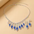 Elegant bridal jewelry set with blue marquise crystals and silver plated rhinestones - Sapphire Blue