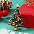 Spilla albero di Natale vintage dorata con strass colorati e ornamento a stella - Albero Multicolore Oro KC Antico (BR1344)