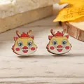 Cartoon wood dragon stud earrings for 2024 Lunar New Year with colorful hand-painted finish - Q-Version Yellow Dragon Head Style (WEH4273) / Yellow