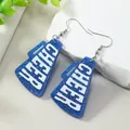 Blaue Glitzer-Megaphon-Ohrringe mit weißem CHEER-Schriftzug und silbernen Ohrhaken - Saphirblau Weiß K