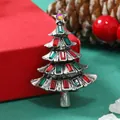 Vintage silver Christmas tree brooch with red and green rhinestones on festive background - Antique Silver Christmas Tree (BR1342)